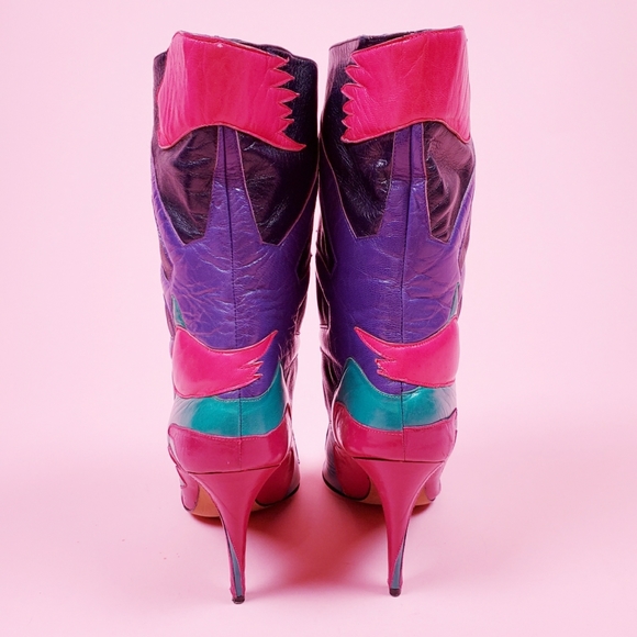 SOLDVtg 80s colorblock boots/heels - Picture 3 of 16